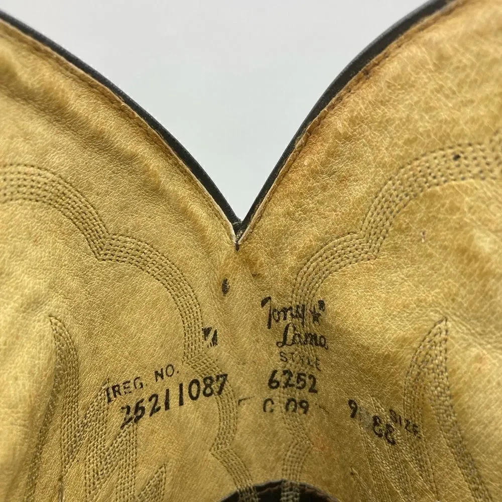 Vintage Tony Lama 6252 Shrunken Bull Shoulder Cowboy Boots SZ 9
